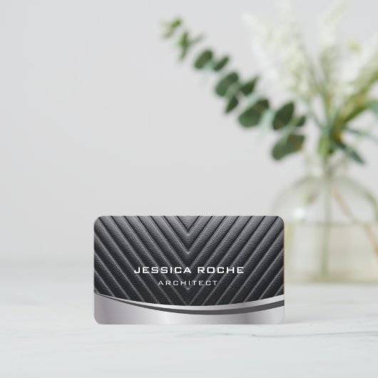 Carte De Visite Architecte Professional Black Silver Metal QR Code (Debout devant)