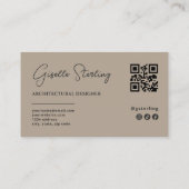 Carte De Visite Architectura Designer Neutral Taupe Script QR Code (Dos)