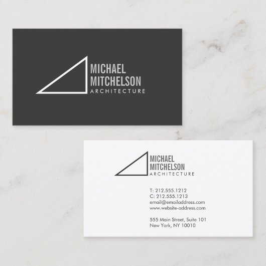 Carte De Visite Architecturale droite Angle gris/blanc professionn (Devant / Derrière)
