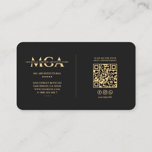 Carte De Visite Architecture Monogramme moderne Noir (Dos)