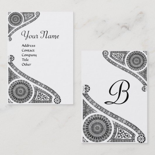 Carte De Visite ARCHITECTURE RENAISSANCE MONOGRAM 4 Noir Blanc (Devant / Derrière)