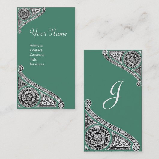 Carte De Visite ARCHITECTURE RENAISSANCE MONOGRAM Vert Blanc (Devant / Derrière)