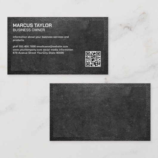 Carte De Visite Ardoise | Bordure en cuir | Code QR (Devant / Derrière)