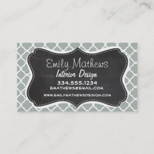 Carte De Visite Ardoise Vintage Gris Cendré; Quatrefeuilles Gris