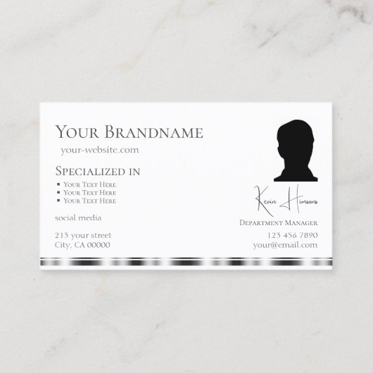 Carte De Visite Argent blanc clair classique avec monogramme et ph (Dos)