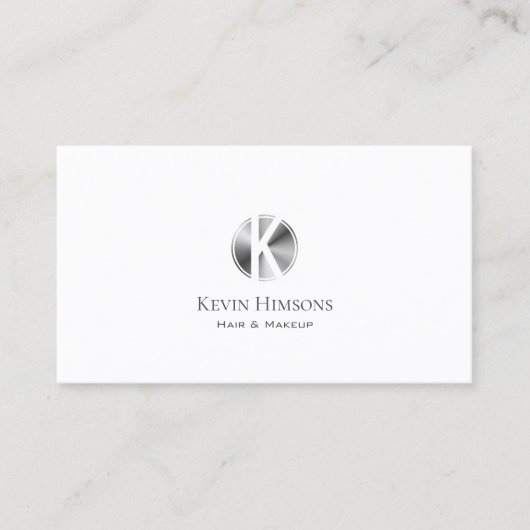 Carte De Visite Argent blanc clair classique avec monogramme et ph (Devant)