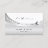 Carte De Visite Argent blanc noble décoré avec bijou étincelant (Devant)