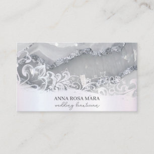 Carte De Visite *~* Argent Blanc Orné QR Agate AP66 Luxe Grey