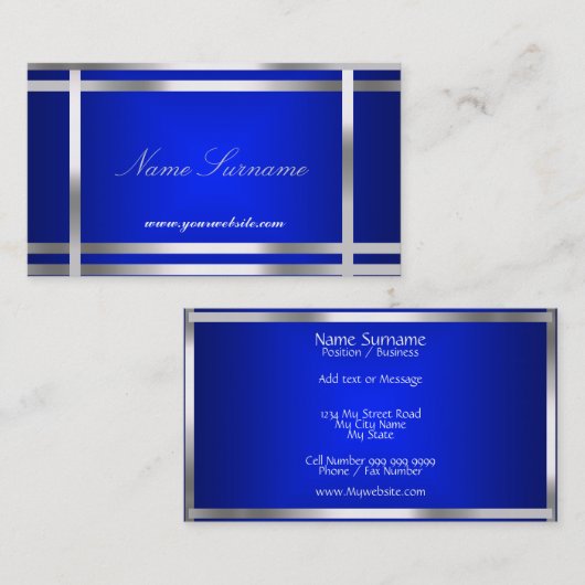 Carte De Visite Argent bleu Abstrait (Devant / Derrière)