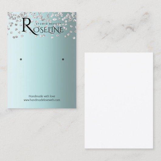 Carte De Visite Argent bleu parties scintillant blanche présentati (Devant / Derrière)