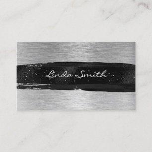 Carte De Visite Argent Brossé Métal huile noire Brush Stroke