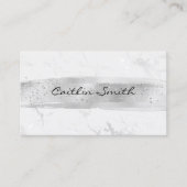 Carte De Visite Argent Brush Stroke Silver White Foil Marbre (Devant)