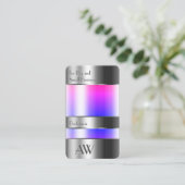 Carte De Visite Argent Can Optics Pink Blue Fluids et Monogramme (Debout devant)