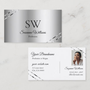 Carte De Visite Argent Classy avec Lignes Brillantes Monogramme Ph