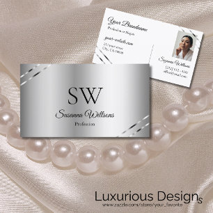Carte De Visite Argent Classy avec Lignes Brillantes Monogramme Ph