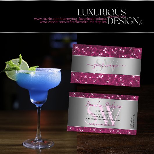 Carte De Visite Argent Décor Parties scintillant rose Étoiles de d