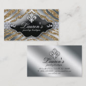 Carte De Visite Argent d'or de Fleur de lis Sparkle de zèbre de (Devant / Derrière)