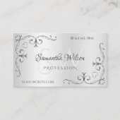 Carte De Visite Argent élégant avec Initiales Bordures de coin ord (Devant)