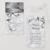 Carte De Visite Argent élégant de feuille florale de wedding (Devant / Derrière)
