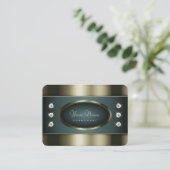 Carte De Visite Argent élégant et dégradé bleu avec strass (Debout devant)