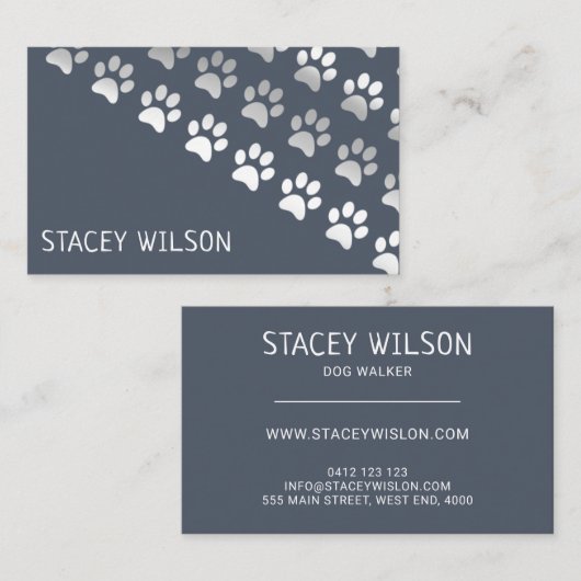 Carte De Visite Argent Et Bleu (Devant / Derrière)