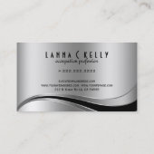 Carte De Visite Argent et noir en métal clair monogramme (Dos)