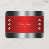 Carte De Visite Argent et rouge de luxe avec strass chatoyants (Devant)