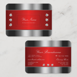 Carte De Visite Argent et rouge de luxe avec strass chatoyants