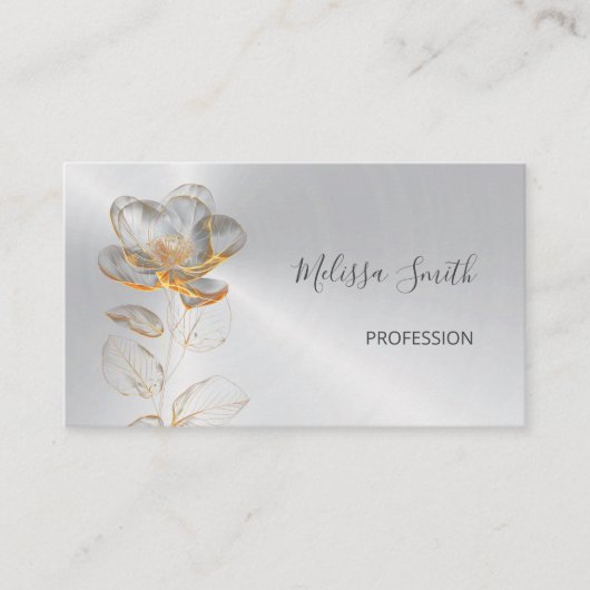 Carte De Visite Argent Fleur Or transparent (Devant)