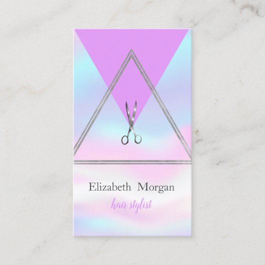 Carte De Visite Argent géométrique moderne, Ciseaux Holographique (Devant)