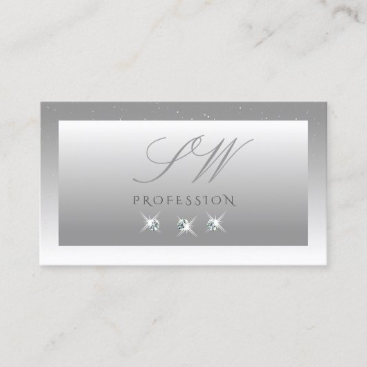 Carte De Visite Argent Gris Blanc Ombre Bijoux étincelants Initial (Devant)