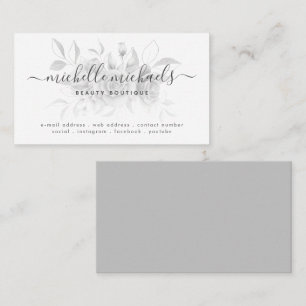 Carte De Visite Argent Gris Floral Script minimal moderne 