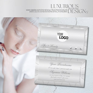 Carte De Visite Argent luxueux avec diamants ornés et logo