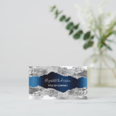 Carte De Visite Argent marine bleu métal agate marbre code QR (Debout devant)