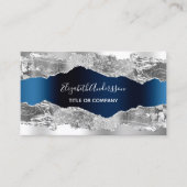Carte De Visite Argent marine bleu métal agate marbre code QR (Devant)