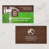 Carte De Visite Argent Marteau Bois Maison Vert Paysage (Devant / Derrière)