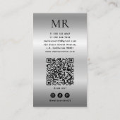 Carte De Visite Argent Métal Brossé Faux Moderne Monogramme Code Q (Dos)