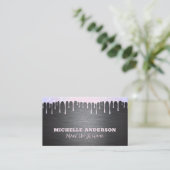 Carte De Visite Argent métallique brossé | Bokeh Sparkle Drip (Debout devant)
