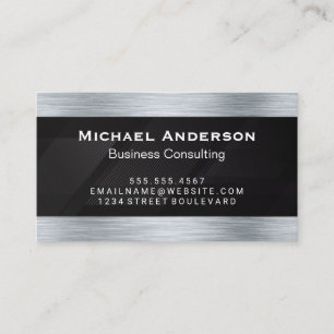 Carte De Visite Argent métallique brossé   Ligne de bandes noires