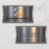 Carte De Visite Argent métallique en aluminium brossé | Armature d (Devant / Derrière)