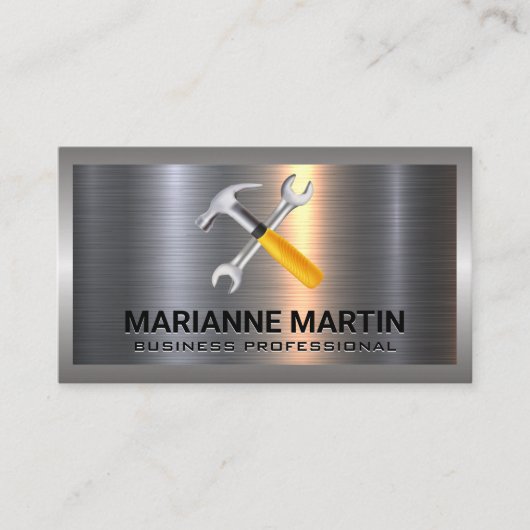 Carte De Visite Argent métallique en aluminium brossé | Armature d (Devant)