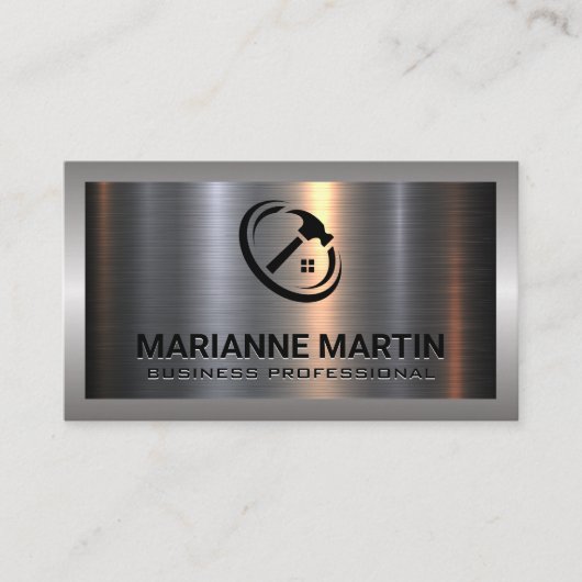 Carte De Visite Argent métallique en aluminium brossé | Logo de co (Devant)