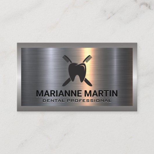 Carte De Visite Argent métallique en aluminium brossé | Logo denta (Devant)