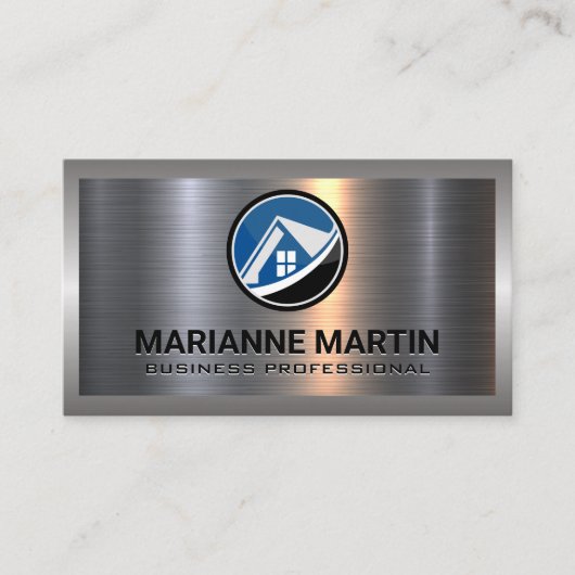 Carte De Visite Argent métallique en aluminium | Logo de la maison (Devant)