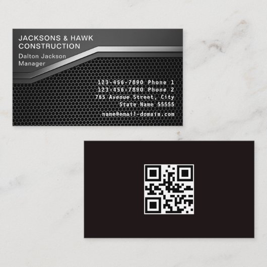 Carte De Visite Argent Métallique Moderne Look Simple Construction (Devant / Derrière)