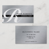 Carte De Visite Argent moderne élégant professionnel de monogramme (Devant / Derrière)