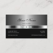 Carte De Visite Argent moderne et noir avec diamants Faux brillant (Dos)