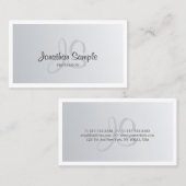 Carte De Visite Argent moderne look chic Monogrammed Plain tendanc (Devant / Derrière)