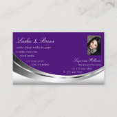 Carte De Visite Argent moderne Royal violet avec photo et diamant (Dos)