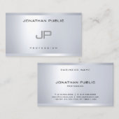 Carte De Visite Argent Monogramme moderne look élégant simple (Devant / Derrière)